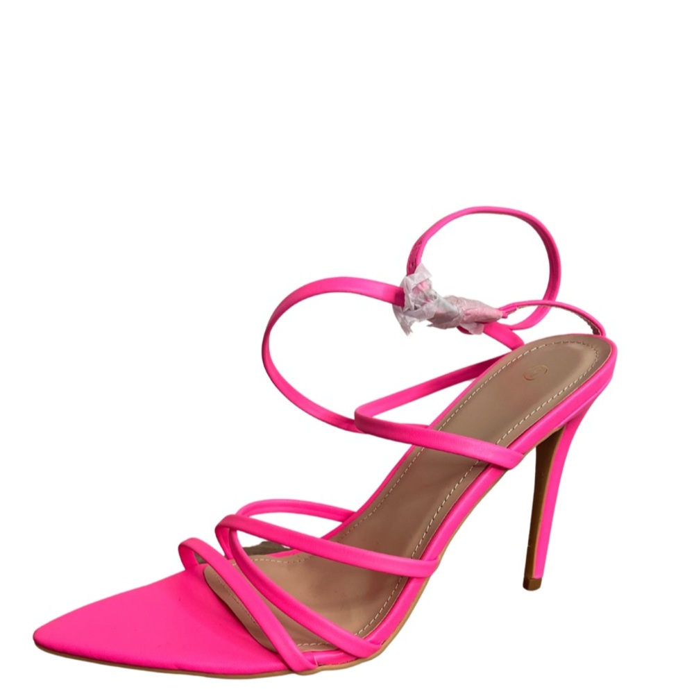 New Hot Neon Pink Strappy Open Toe Sandal Heels Size 9